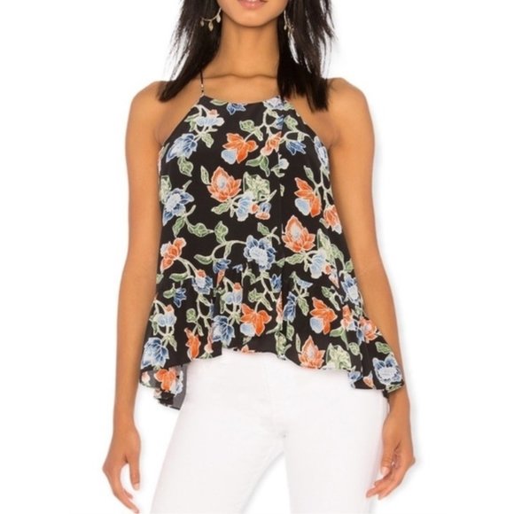 Joie Derwin 100% Silk Racerback Ruffle Tank Camisole Lined Black Floral Print XS - Picture 1 of 9
